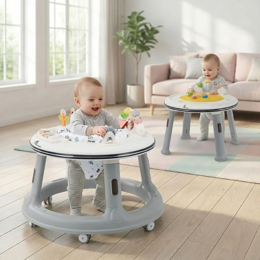 Little Feet Hopper 2-in-1 Baby Walker Cum Activity Table - Grey White