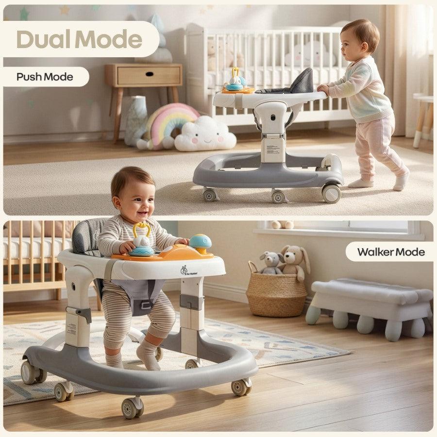 Little Feet Sportz Baby Walker 2-in-1 Walker Turn Push Walker - Grey White - Image 2