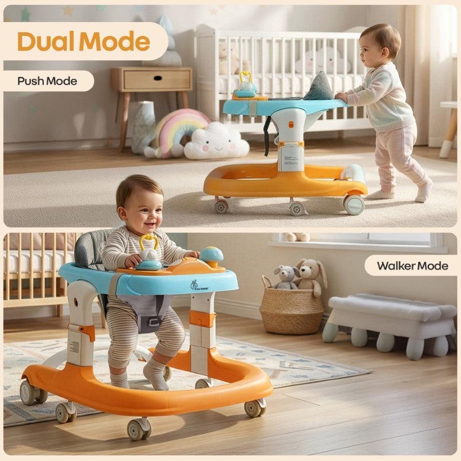 Little Feet Sportz Baby Walker 2-in-1 Walker Turn Push Walker - Orange Blue - Image 2