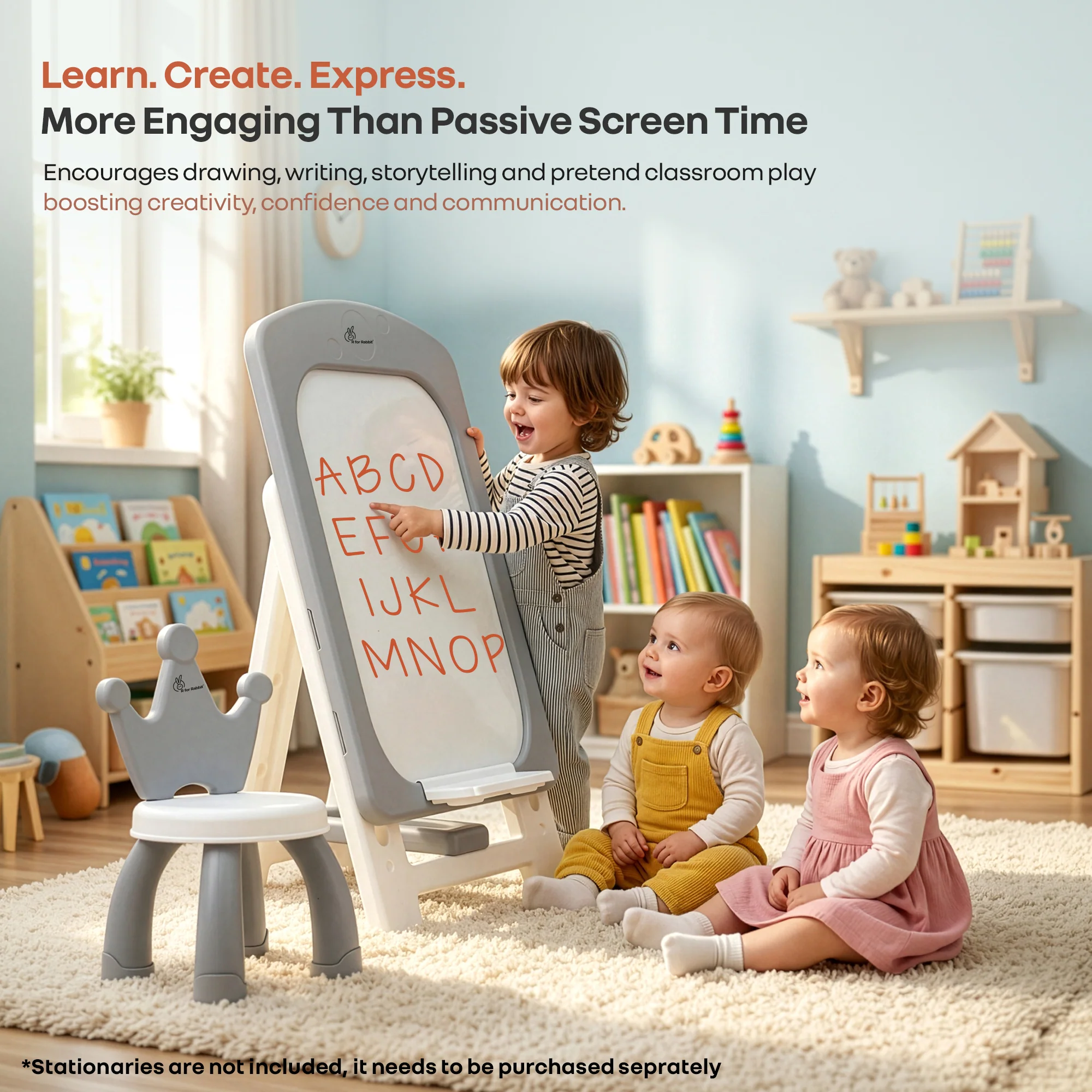 Little Genius Doodle Duo Whiteboard & Chair Set for 3–7 Years, 7-Level Height Adjustable, Foldable Study Table, Upto 40 kg - Grey White - Image 4