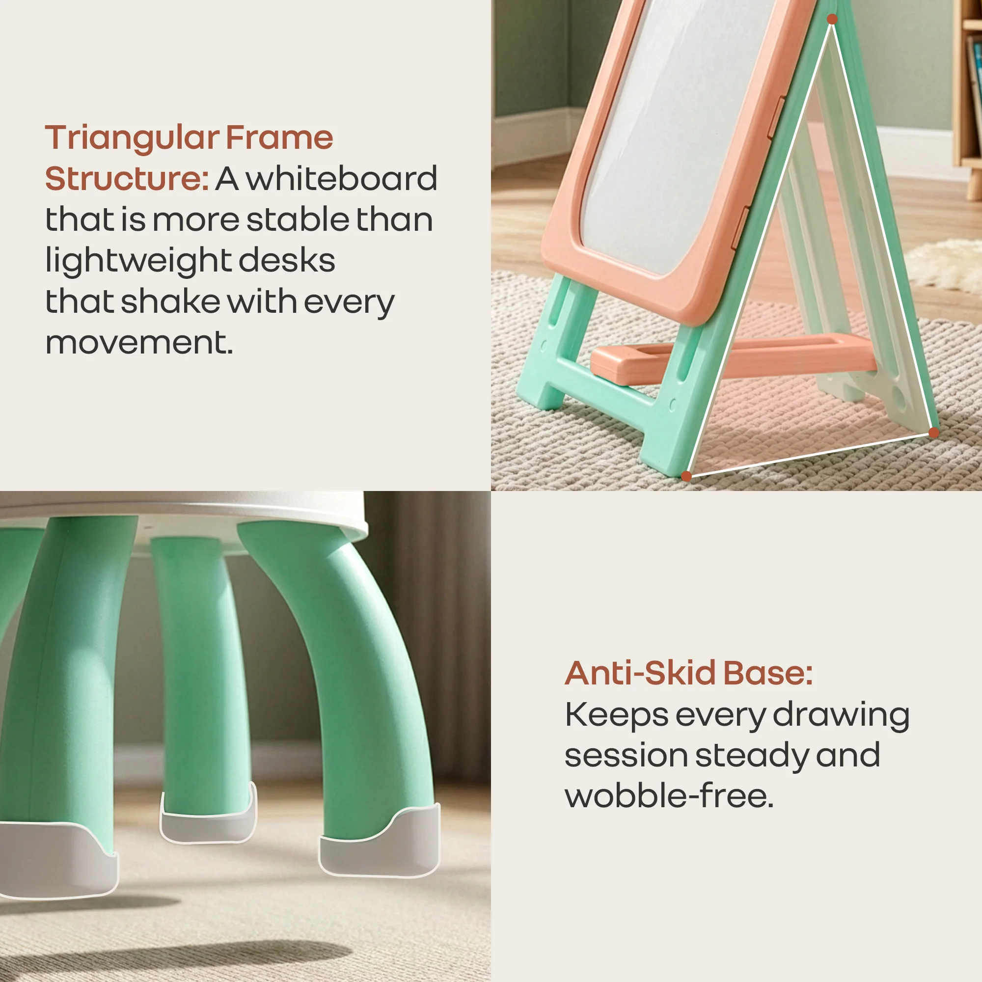 Little Genius Doodle Duo Whiteboard & Chair Set for 3–7 Years, 7-Level Height Adjustable, Foldable Study Table, Upto 40 kg - Peach Green - Image 5