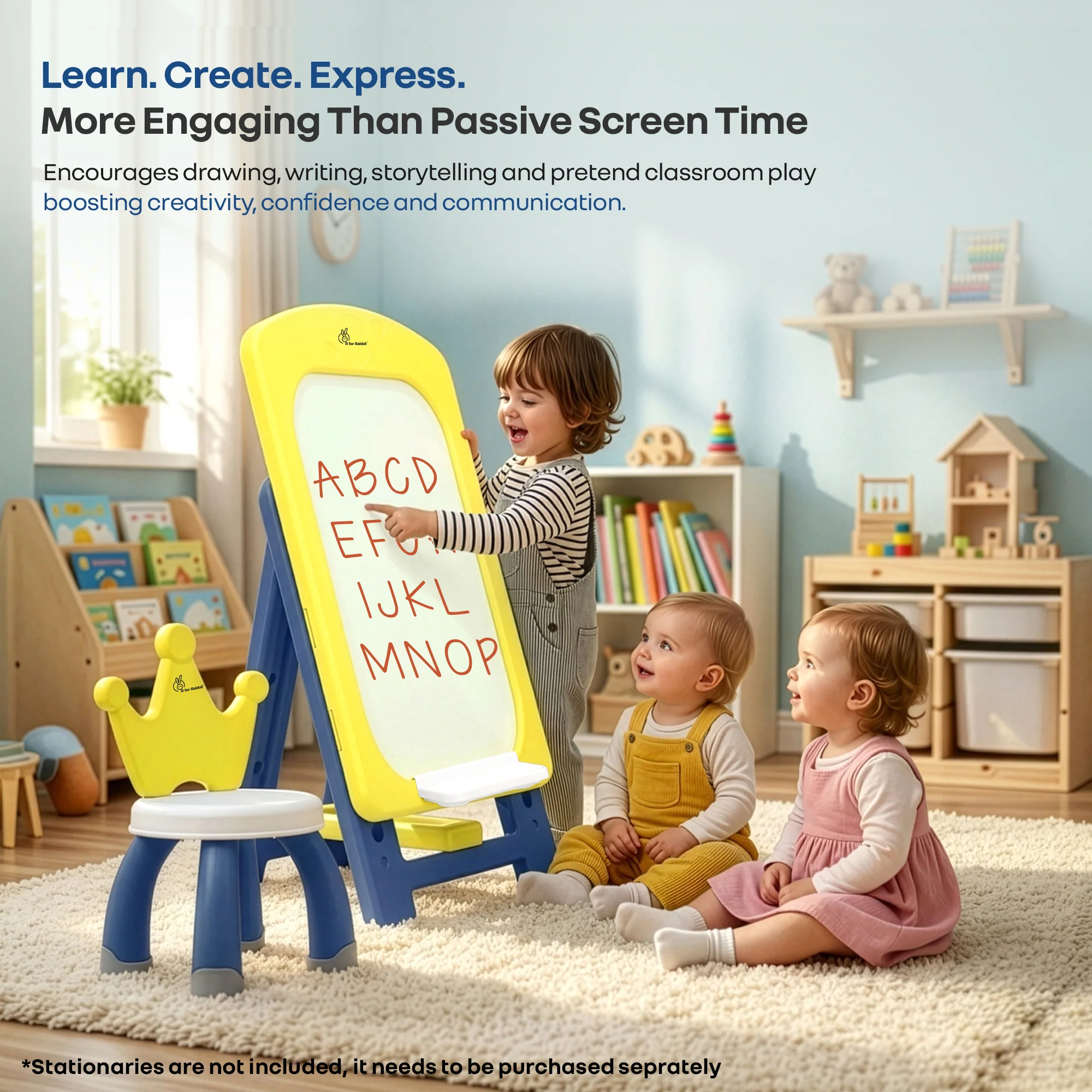 Little Genius Doodle Duo Whiteboard & Chair Set for 3–7 Years, 7-Level Height Adjustable, Foldable Study Table, Upto 40 kg - Yellow Blue - Image 4