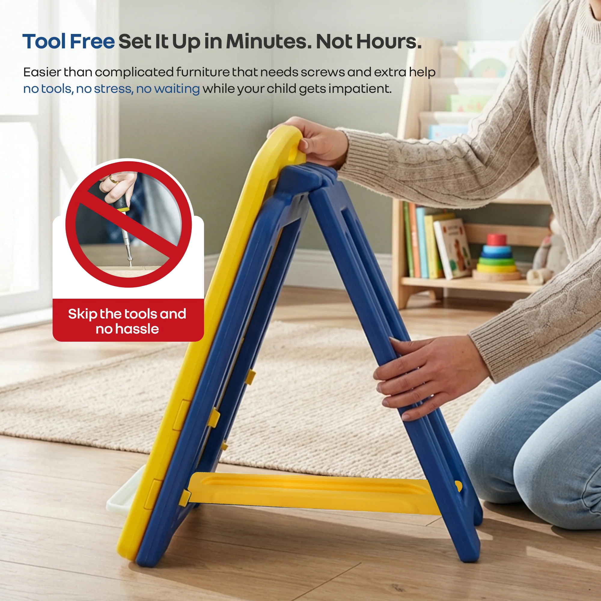 Little Genius Doodle Duo Whiteboard & Chair Set for 3–7 Years, 7-Level Height Adjustable, Foldable Study Table, Upto 40 kg - Yellow Blue - Image 6