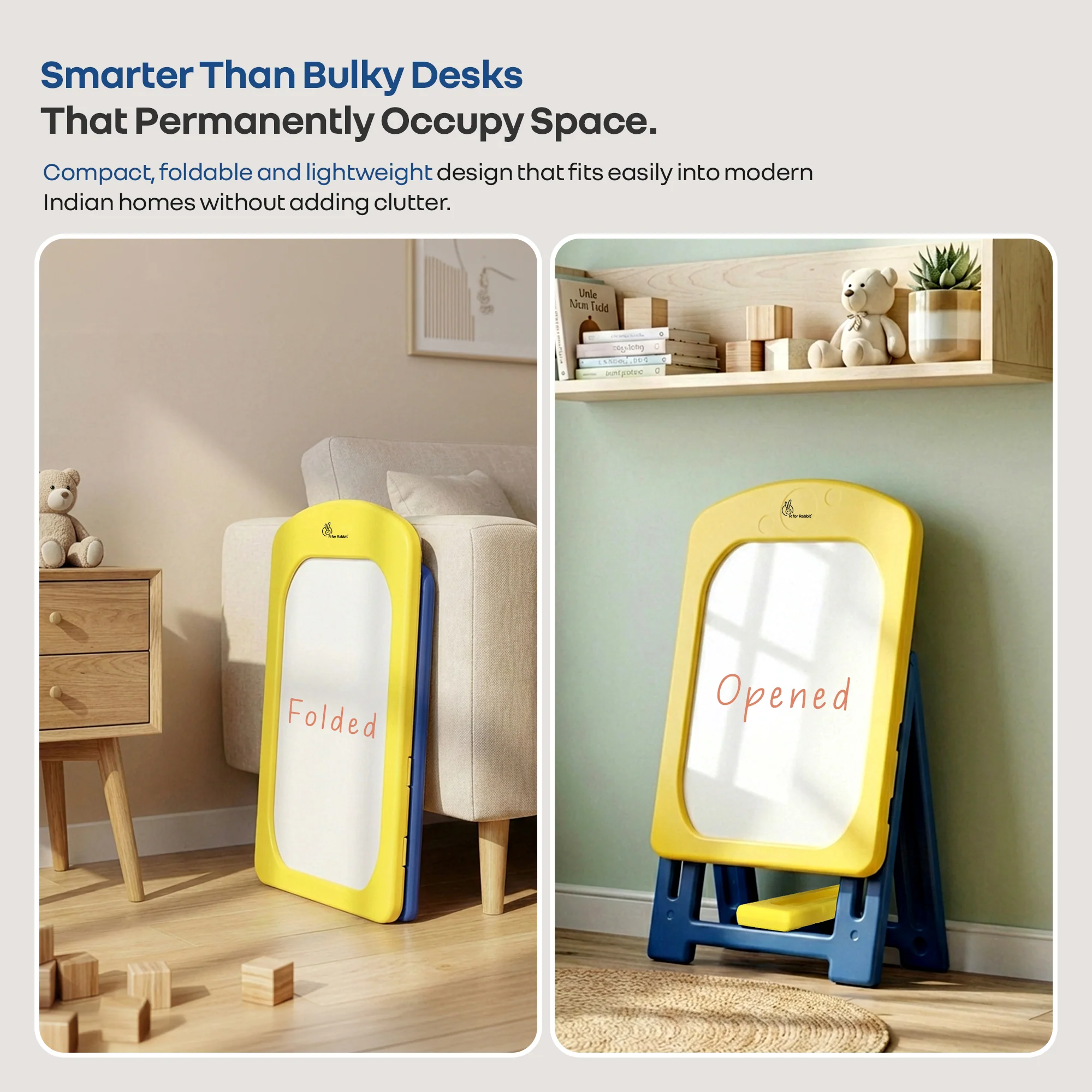Little Genius Doodle Duo Whiteboard & Chair Set for 3–7 Years, 7-Level Height Adjustable, Foldable Study Table, Upto 40 kg - Yellow Blue - Image 7
