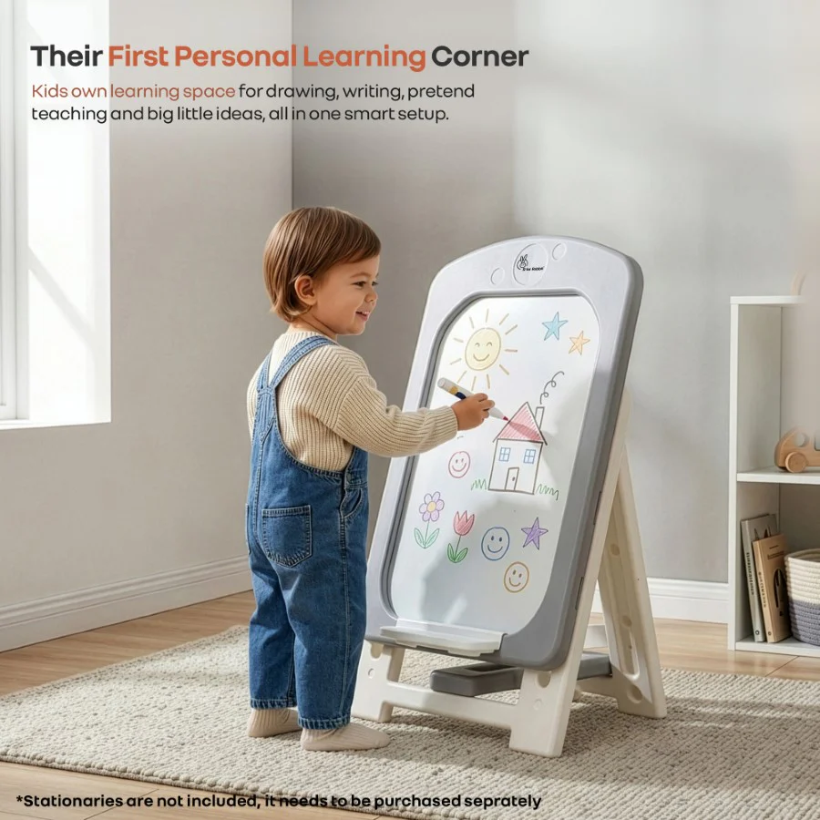 Little Genius Doodle Kids Whiteboard for Drawing & Learning – Foldable BPA Free Board with 7 Height Adjustments, Storage Tray & Stable Frame for Creative Activities (Age 3–7 Years) - Grey White - Image 2