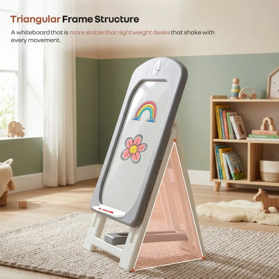 Little Genius Doodle Kids Whiteboard for Drawing & Learning – Foldable BPA Free Board with 7 Height Adjustments, Storage Tray & Stable Frame for Creative Activities (Age 3–7 Years) - Grey White - Image 5