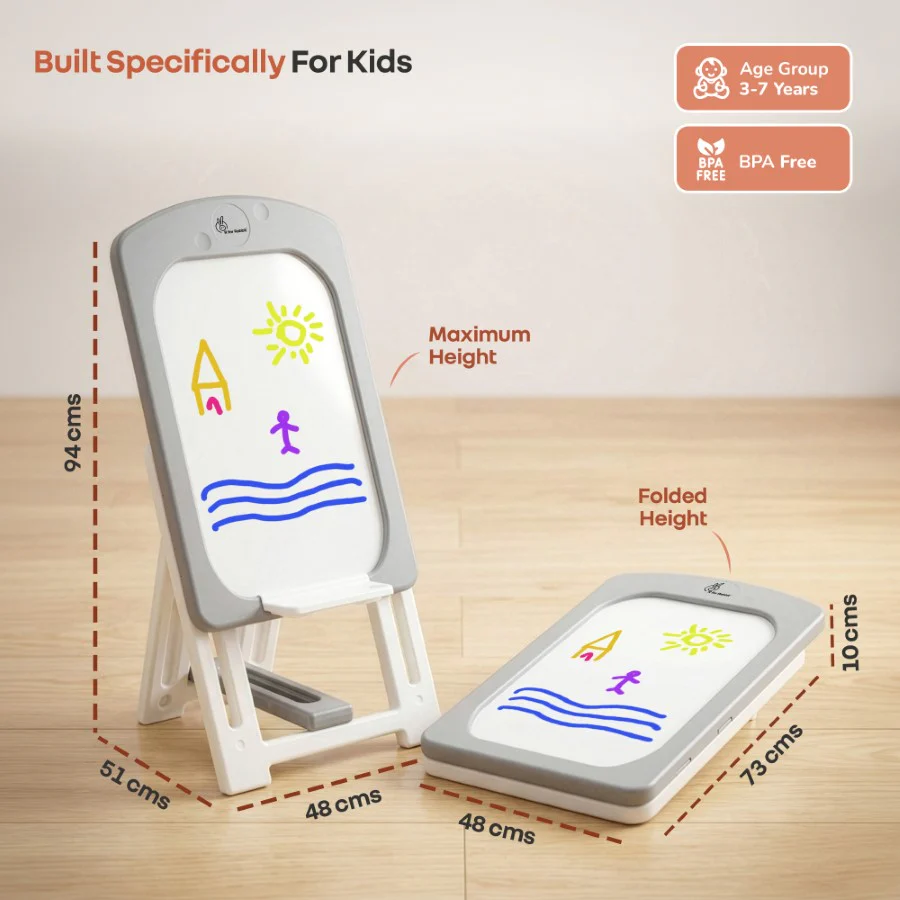 Little Genius Doodle Kids Whiteboard for Drawing & Learning – Foldable BPA Free Board with 7 Height Adjustments, Storage Tray & Stable Frame for Creative Activities (Age 3–7 Years) - Grey White - Image 9