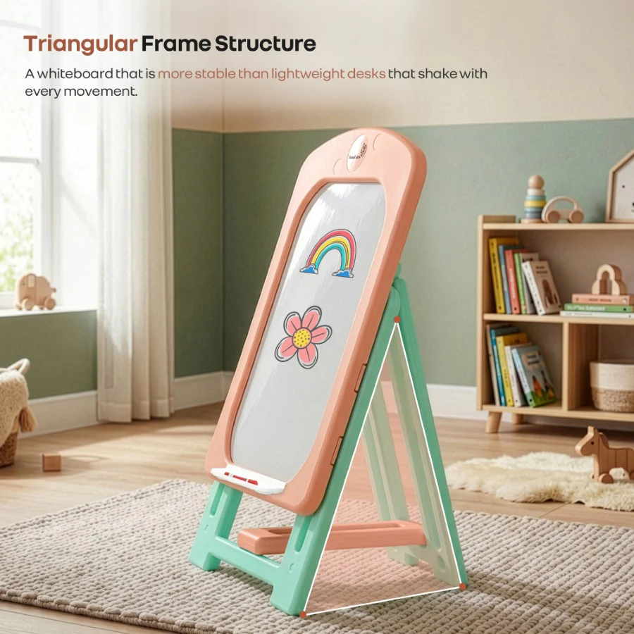 Little Genius Doodle Kids Whiteboard for Drawing & Learning – Foldable BPA Free Board with 7 Height Adjustments, Storage Tray & Stable Frame for Creative Activities (Age 3–7 Years) - Peach Green - Image 5