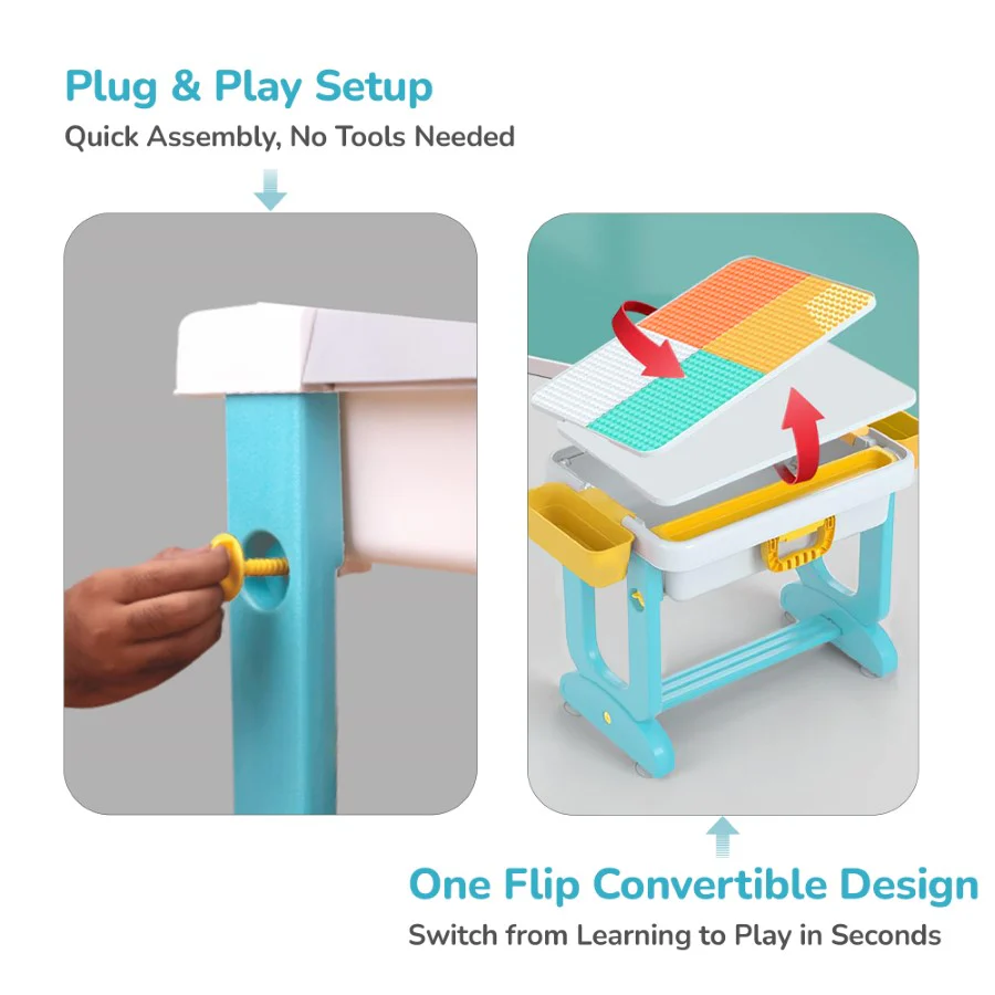 Little Genius Learner Study Table Set for Kids 4-in-1 Multifunctional Study Table With Portable, Safe & Smart Design - Blue Multi - Image 5