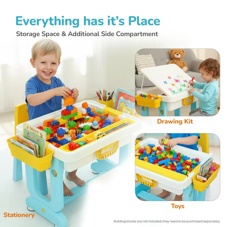 Little Genius Learner Study Table Set for Kids 4-in-1 Multifunctional Study Table With Portable, Safe & Smart Design - Blue Multi - Image 8