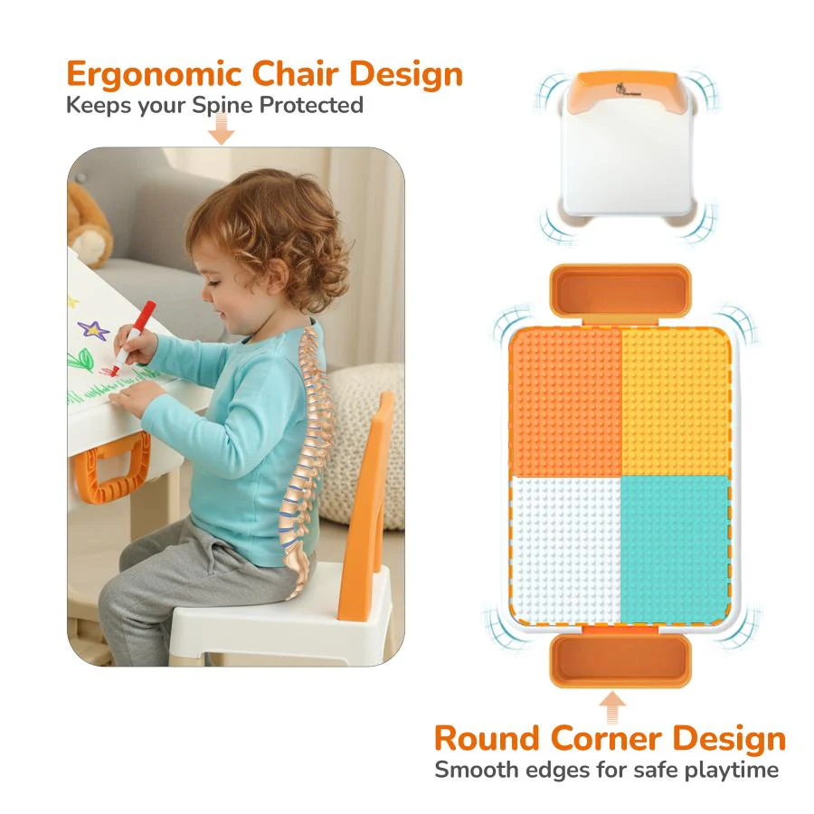 Little Genius Learner Study Table Set for Kids 4-in-1 Multifunctional Study Table With Portable, Safe & Smart Design - Grey Multi - Image 2
