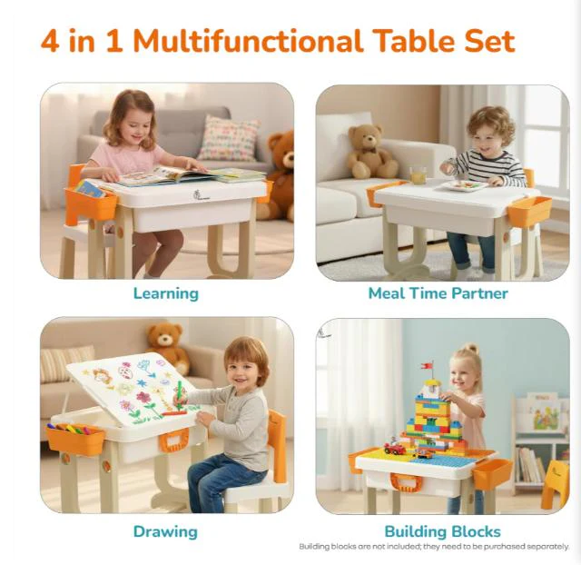 Little Genius Learner Study Table Set for Kids 4-in-1 Multifunctional Study Table With Portable, Safe & Smart Design - Grey Multi - Image 3