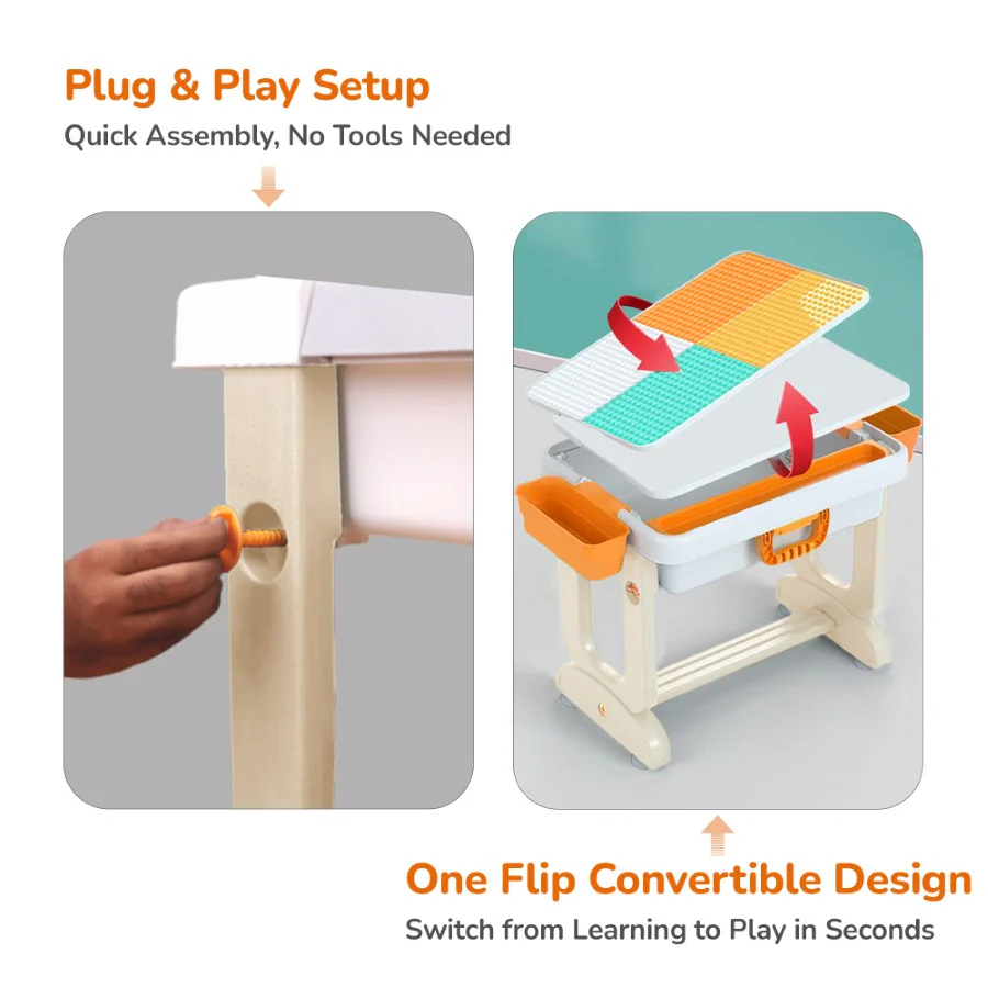 Little Genius Learner Study Table Set for Kids 4-in-1 Multifunctional Study Table With Portable, Safe & Smart Design - Grey Multi - Image 5