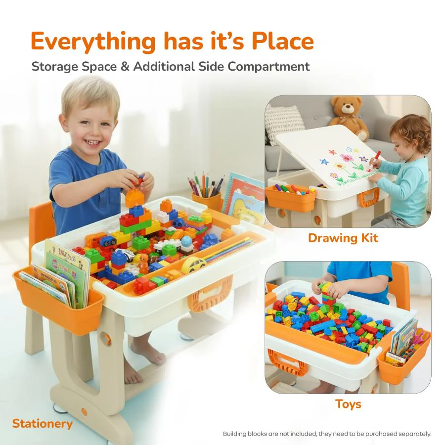 Little Genius Learner Study Table Set for Kids 4-in-1 Multifunctional Study Table With Portable, Safe & Smart Design - Grey Multi - Image 8
