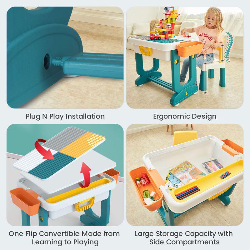 Little Genius Learner Kids Study Table Set with Chair - Blue White - Image 5