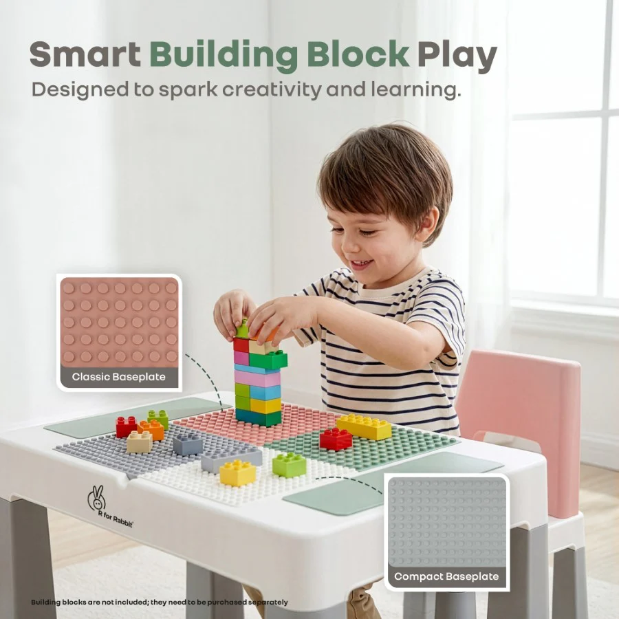 Little Genius Learner Neo Kids Table & Chair Set with Storage, Height Booster, Lego-Compatible Activity Table & Safety Rounded Edges (3–7 Years) - Grey Multi - Image 3