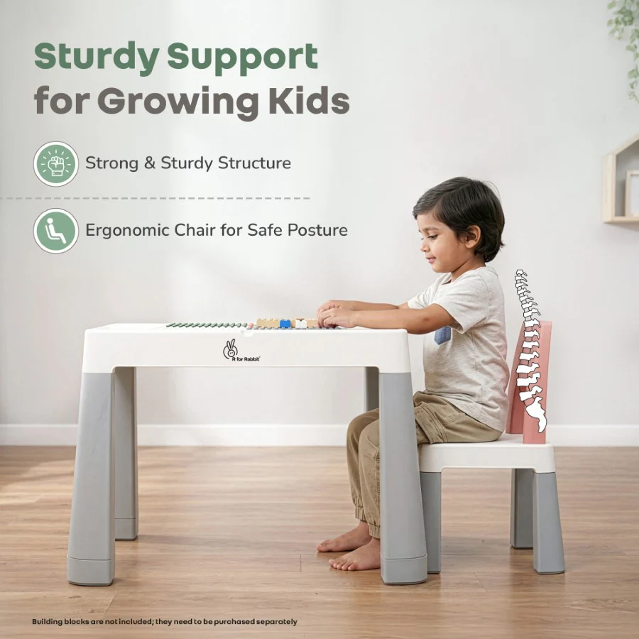 Little Genius Learner Neo Kids Table & Chair Set with Storage, Height Booster, Lego-Compatible Activity Table & Safety Rounded Edges (3–7 Years) - Grey Multi - Image 5