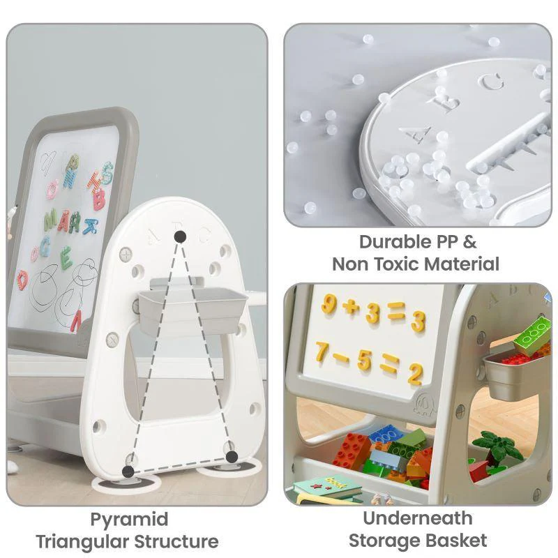 Little Genius Picasso – Multifunctional Kids Study Table Chair Set - White Grey - Image 3