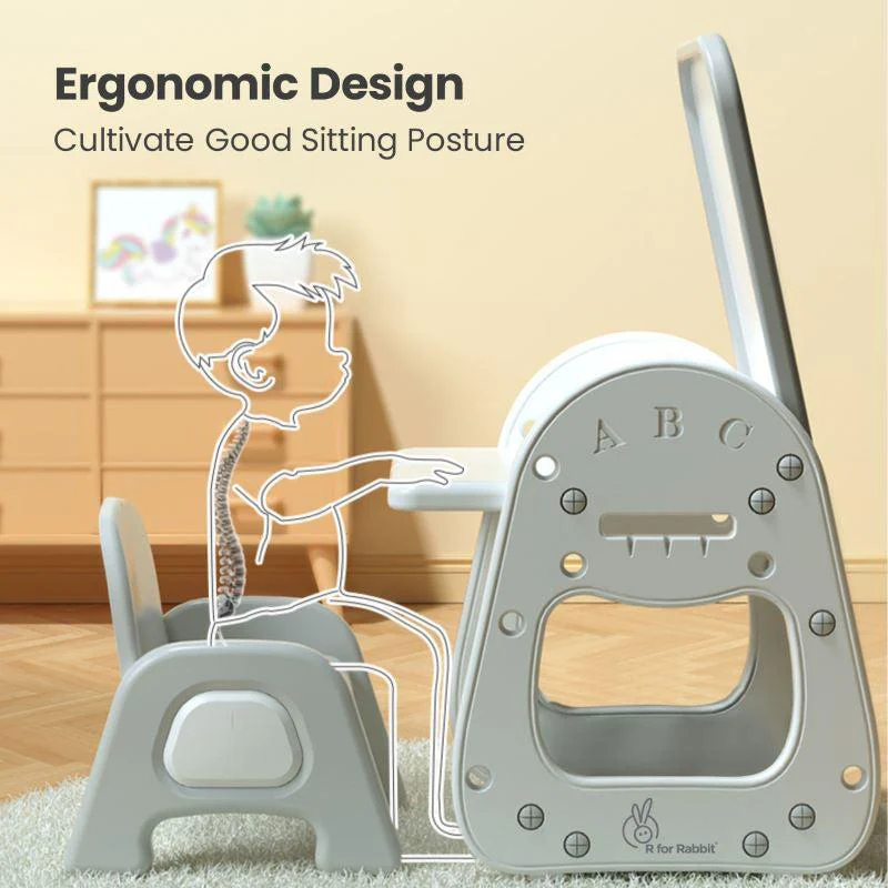 Little Genius Picasso – Multifunctional Kids Study Table Chair Set - White Grey - Image 5