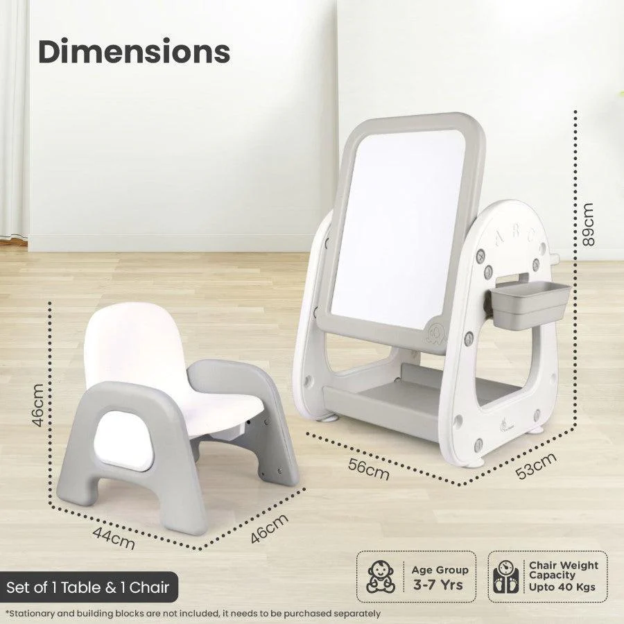 Little Genius Picasso – Multifunctional Kids Study Table Chair Set - White Grey - Image 8