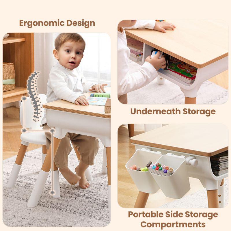 Little Genius Woodland Kids Study Table With Chair - Wood White - Image 6