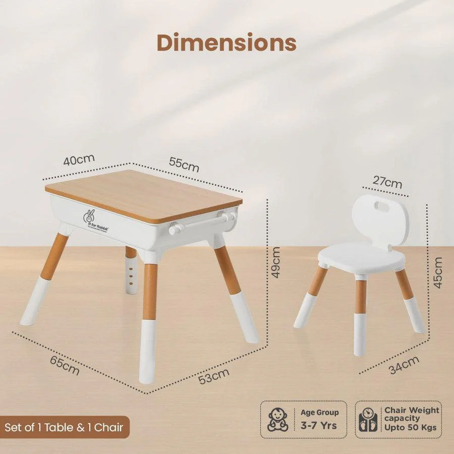 Little Genius Woodland Kids Study Table With Chair - Wood White - Image 8