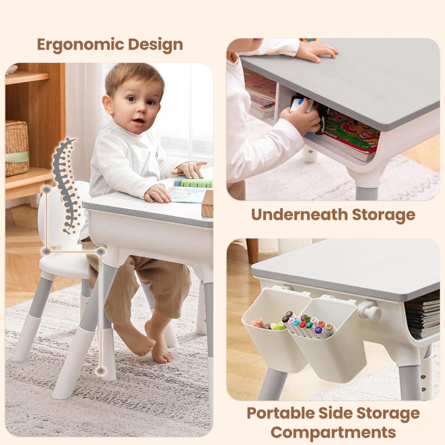 Little Genius Woodland Kids Study Table With Chair - Grey - Image 6