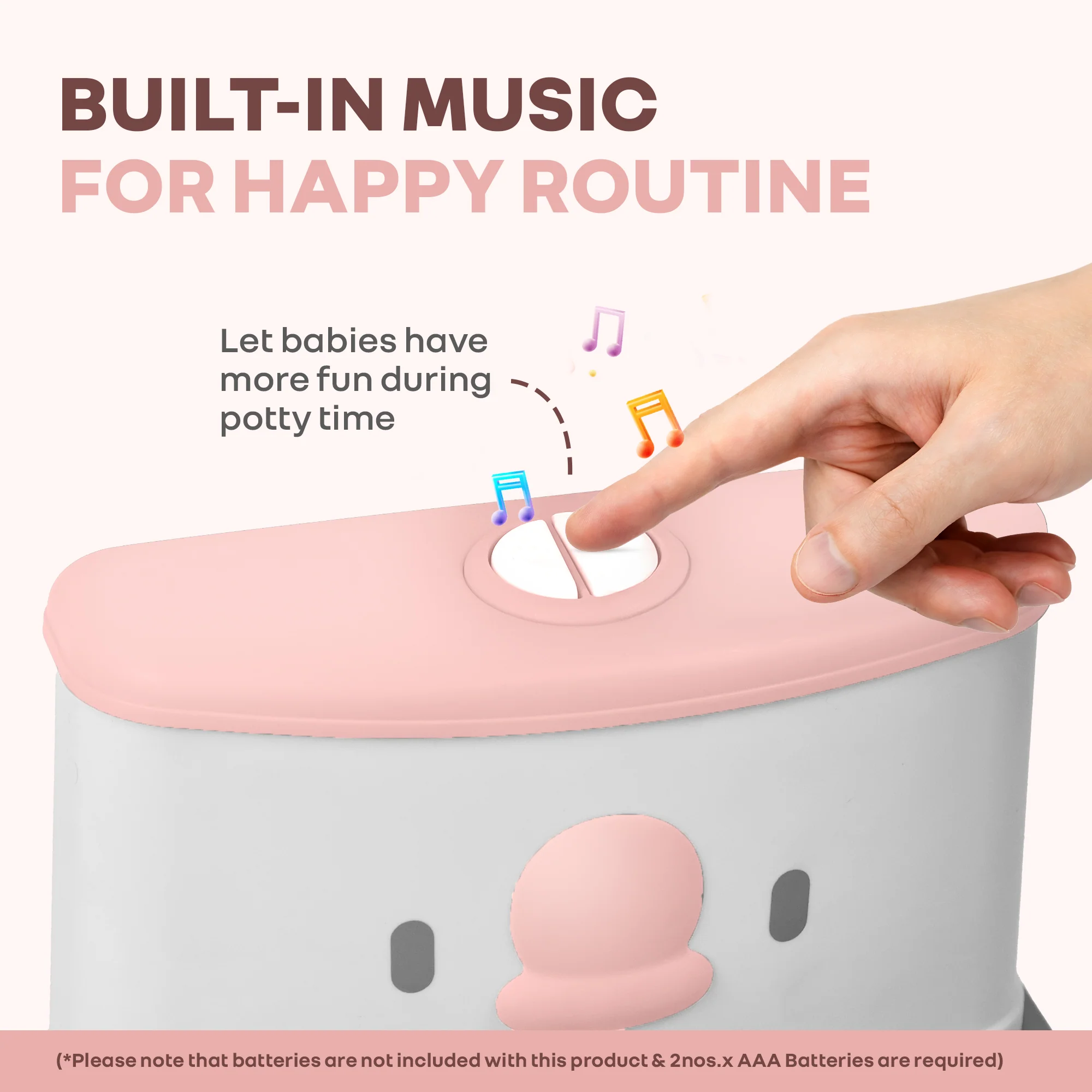Little Grownup Pixie Potty Training Seat For Kids With Music & Tissue Storage - White Pink - Image 2