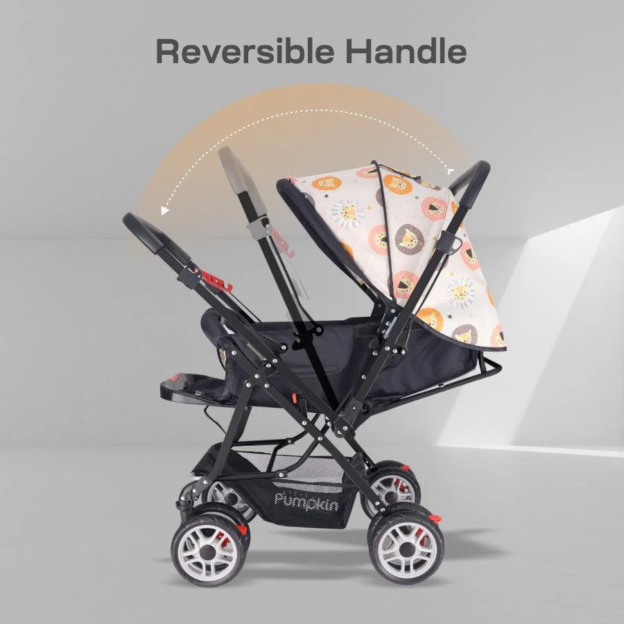 Kiddie Kingdom Stroller 3 Position Recline, Easy Fold, Reversible Handle, Rear Wheel Brakes - Black Safari - Image 2