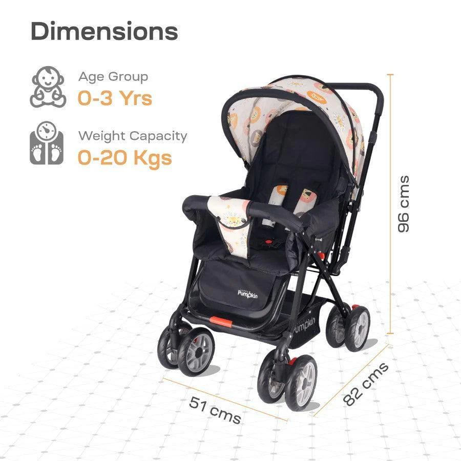 Kiddie Kingdom Stroller 3 Position Recline, Easy Fold, Reversible Handle, Rear Wheel Brakes - Black Safari - Image 7