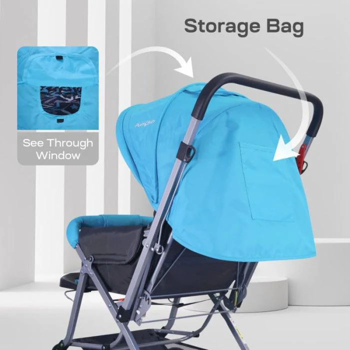 Kiddie Kingdom Stroller 3 Position Recline, Easy Fold, Reversible Handle, Rear Wheel Brakes - Blue Black - Image 4