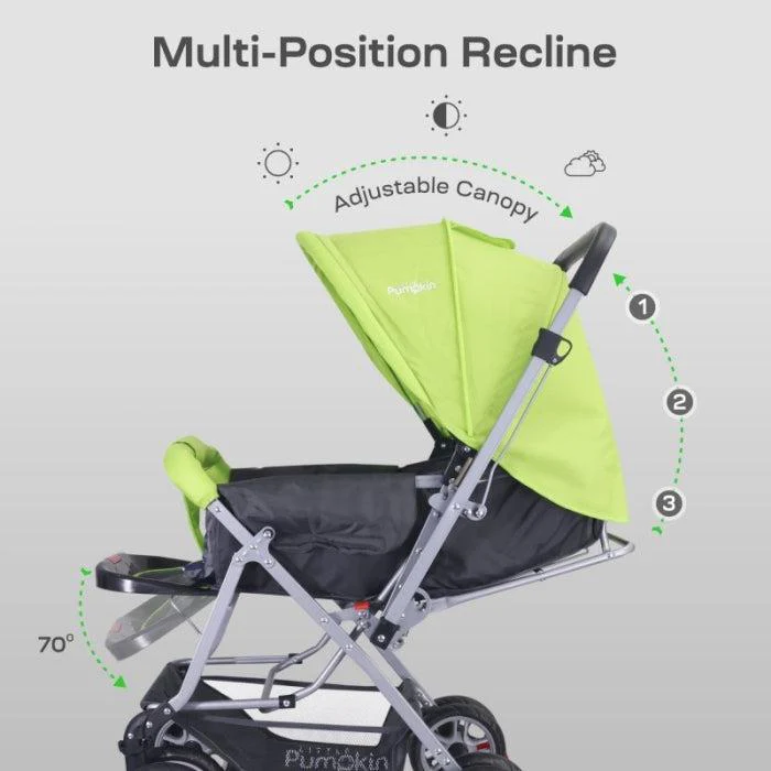 Kiddie Kingdom Stroller 3 Position Recline, Easy Fold, Reversible Handle, Rear Wheel Brakes - Green Black - Image 2