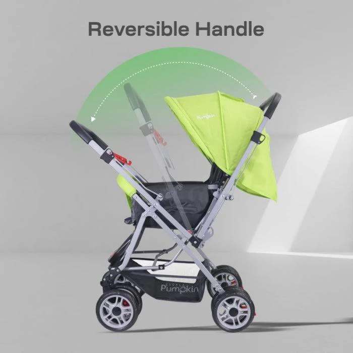 Kiddie Kingdom Stroller 3 Position Recline, Easy Fold, Reversible Handle, Rear Wheel Brakes - Green Black - Image 3
