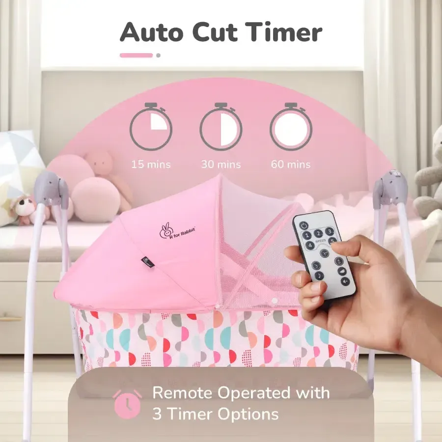 Lullabies Cradle - Auto Swing With Remote Control, 16 In-Built Soothing Music Tunes, Mosquito Net Baby Cradle, 3-Point Safety, Swing Lock - Pink - Image 3