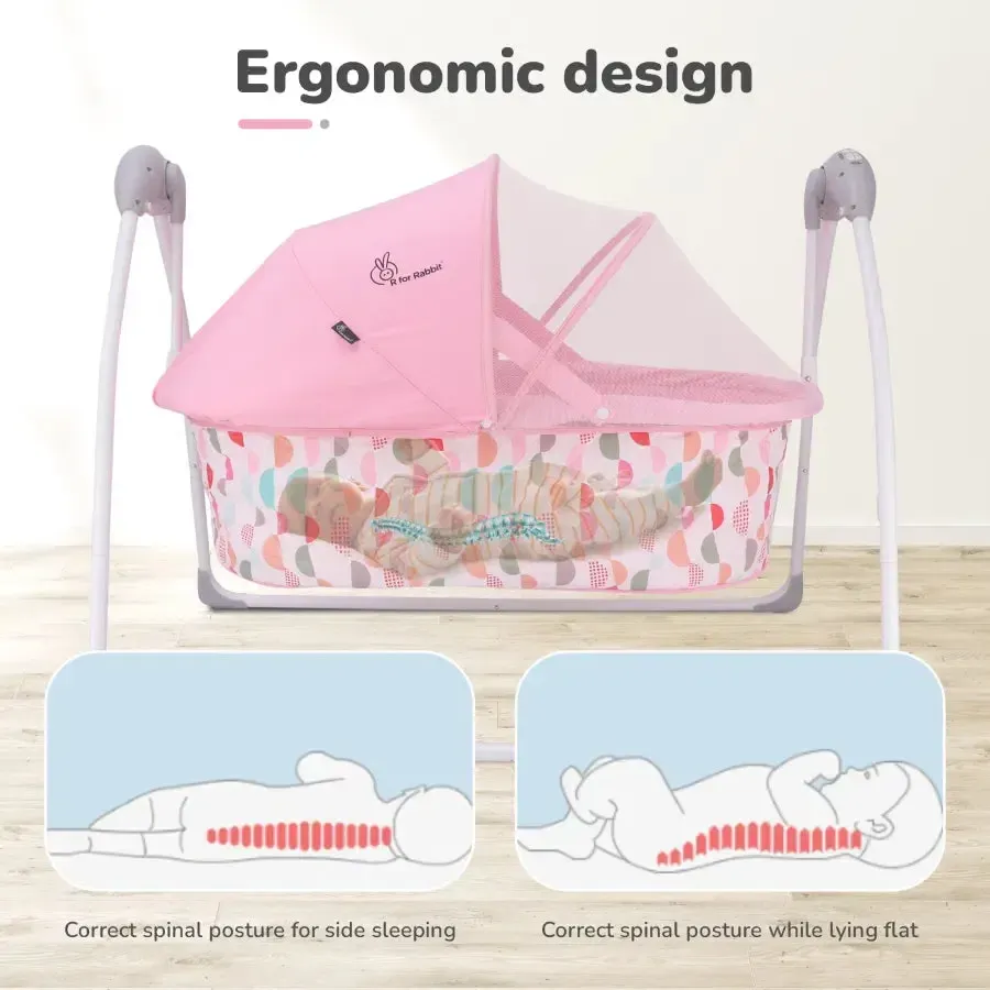 Lullabies Cradle - Auto Swing With Remote Control, 16 In-Built Soothing Music Tunes, Mosquito Net Baby Cradle, 3-Point Safety, Swing Lock - Pink - Image 5