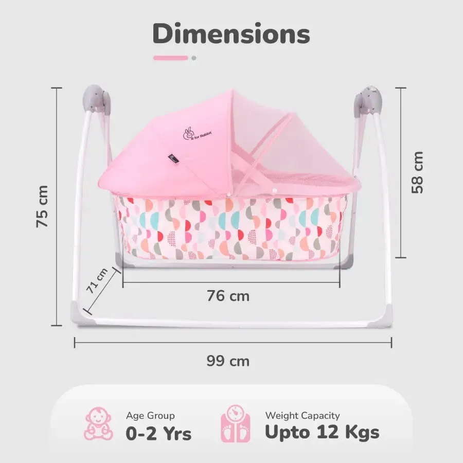 Lullabies Cradle - Auto Swing With Remote Control, 16 In-Built Soothing Music Tunes, Mosquito Net Baby Cradle, 3-Point Safety, Swing Lock - Pink - Image 6