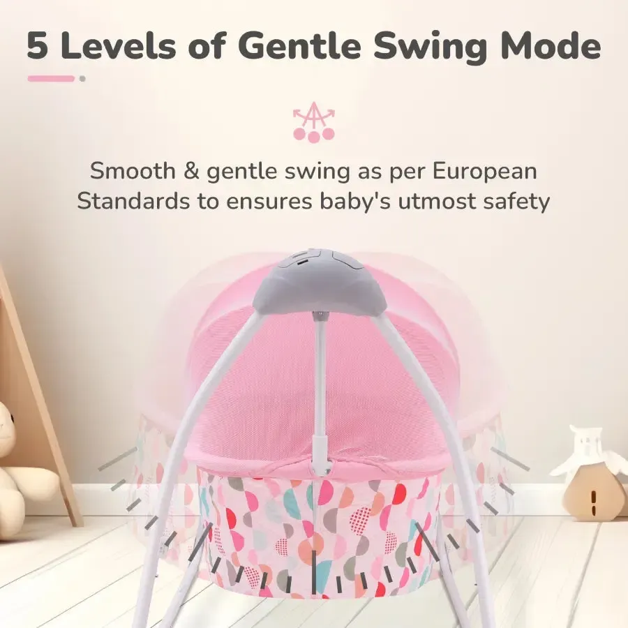 Lullabies Cradle - Auto Swing With Remote Control, 16 In-Built Soothing Music Tunes, Mosquito Net Baby Cradle, 3-Point Safety, Swing Lock - Pink - Image 7