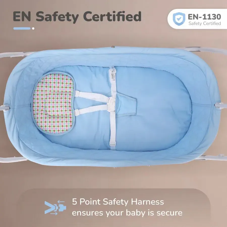 Lullabies Cradle - Auto Swing With Remote Control, 16 In-Built Soothing Music Tunes, Mosquito Net Baby Cradle, 3-Point Safety, Swing Lock - Blue - Image 2