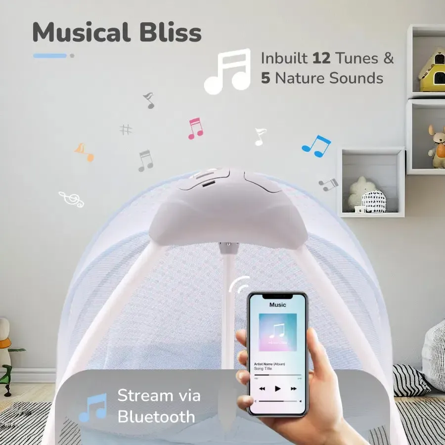 Lullabies Cradle - Auto Swing With Remote Control, 16 In-Built Soothing Music Tunes, Mosquito Net Baby Cradle, 3-Point Safety, Swing Lock - Blue - Image 4