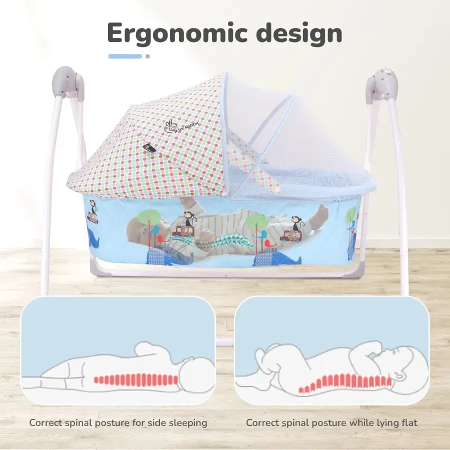 Lullabies Cradle - Auto Swing With Remote Control, 16 In-Built Soothing Music Tunes, Mosquito Net Baby Cradle, 3-Point Safety, Swing Lock - Blue - Image 5