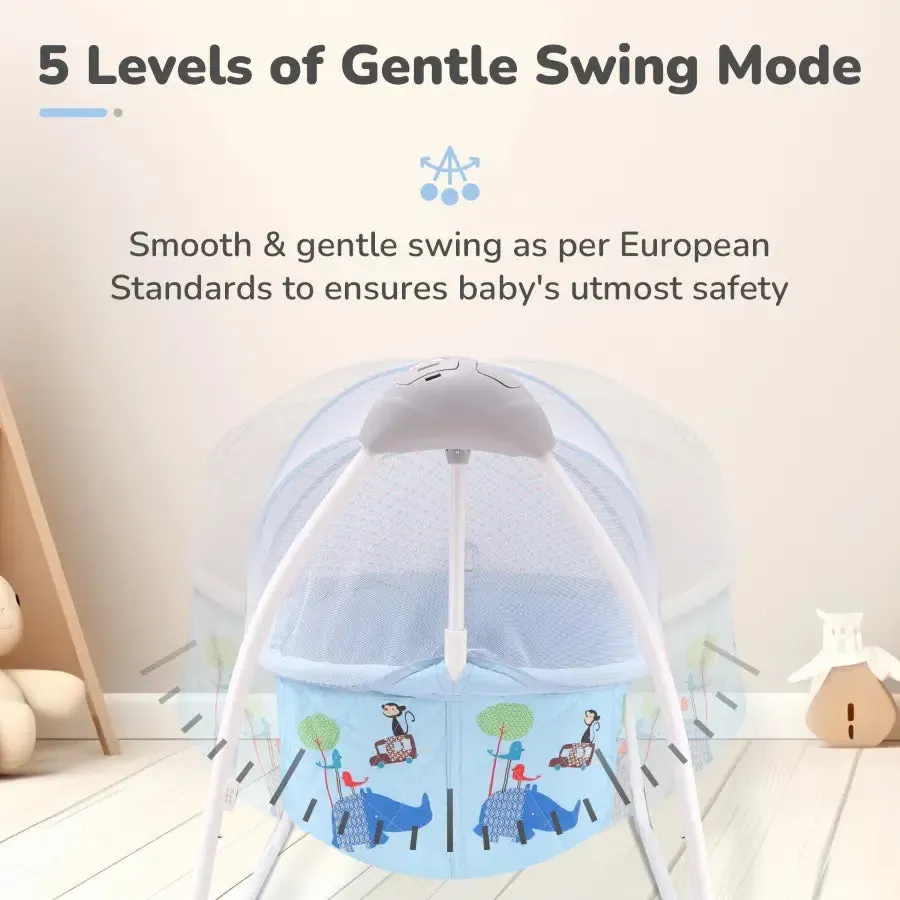 Lullabies Cradle - Auto Swing With Remote Control, 16 In-Built Soothing Music Tunes, Mosquito Net Baby Cradle, 3-Point Safety, Swing Lock - Blue - Image 7