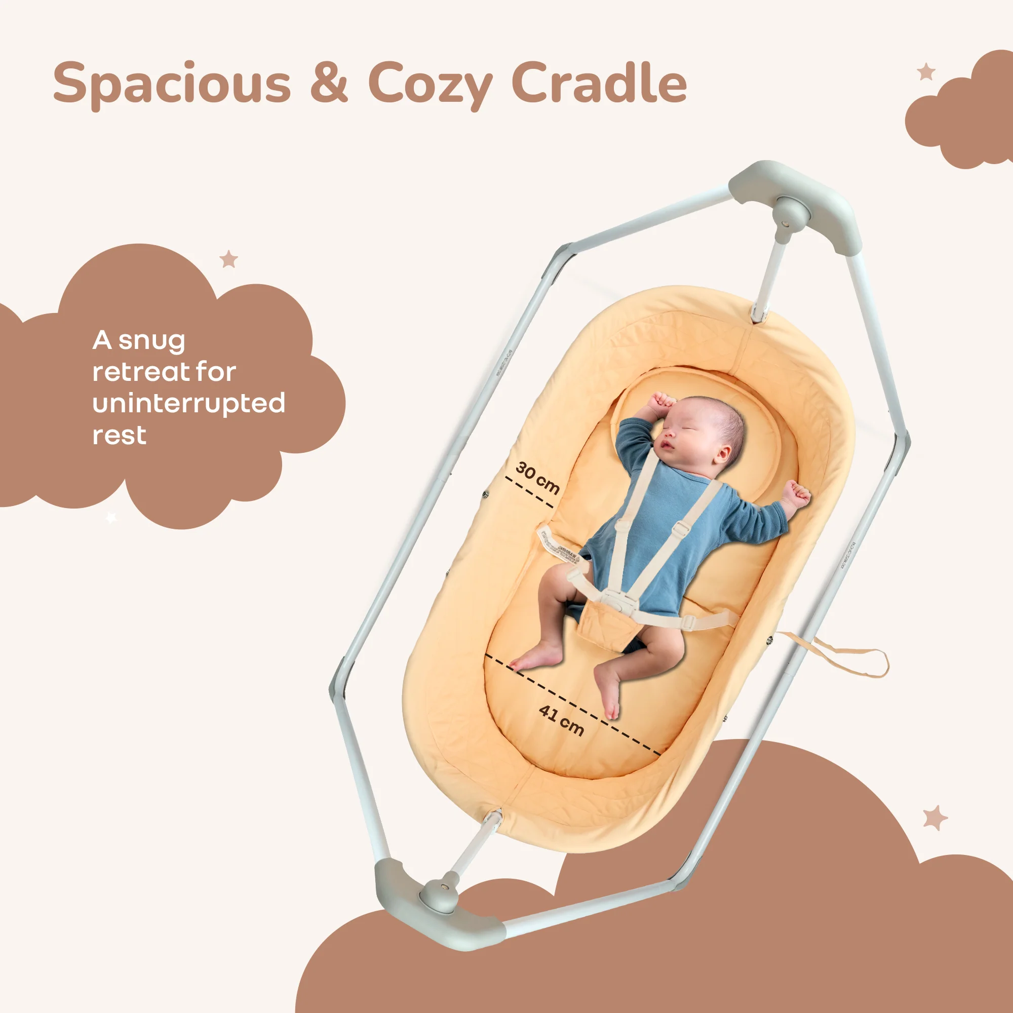 Lullabies Manual Baby Cradle Safe & Comfortable Baby Bed - Peach Multi - Image 6