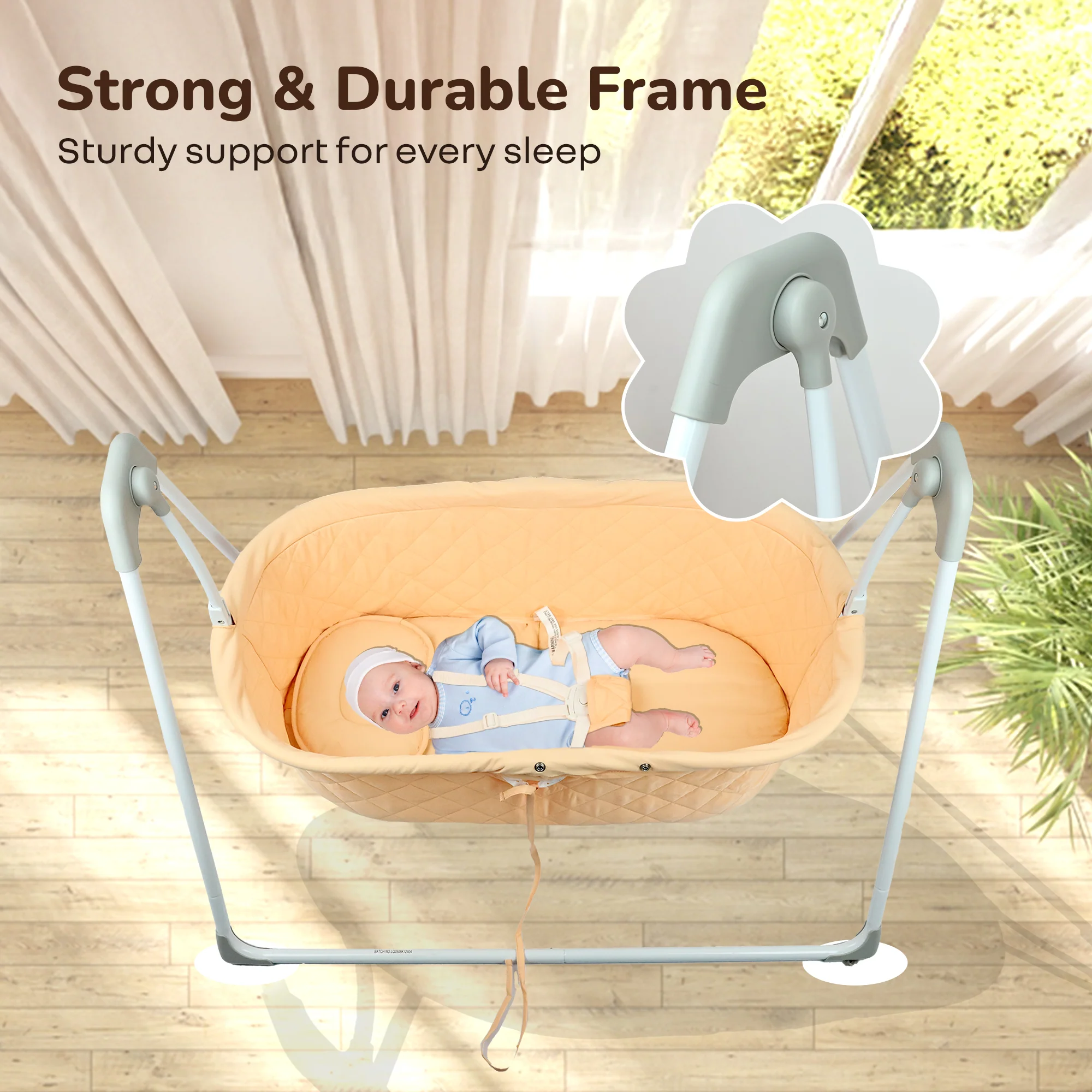 Lullabies Manual Baby Cradle Safe & Comfortable Baby Bed - Peach Multi - Image 7