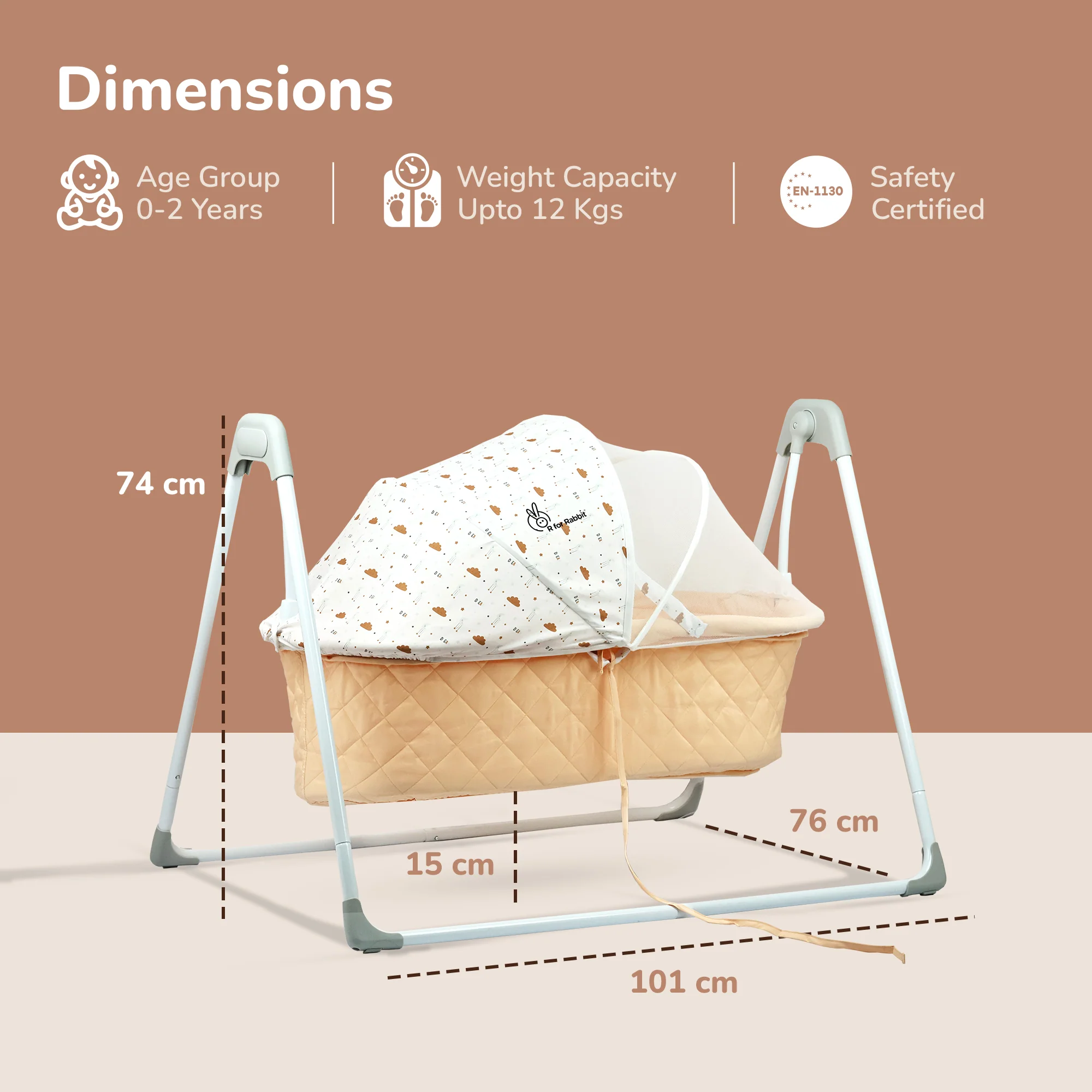 Lullabies Manual Baby Cradle Safe & Comfortable Baby Bed - Peach Multi - Image 8