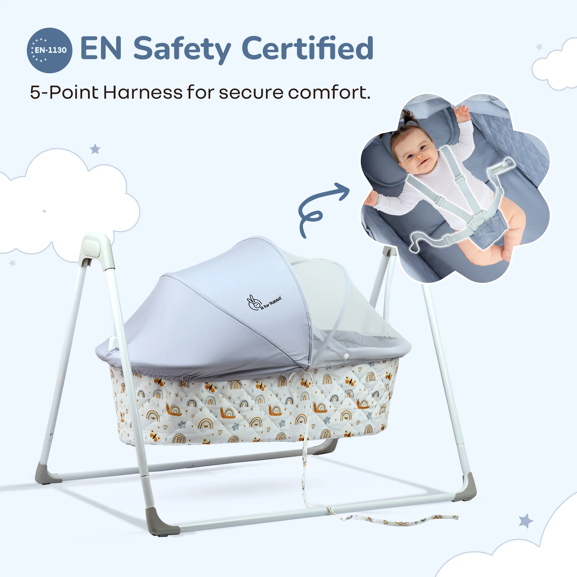 Lullabies Manual Baby Cradle Safe & Comfortable Baby Bed - Grey Multi - Image 2