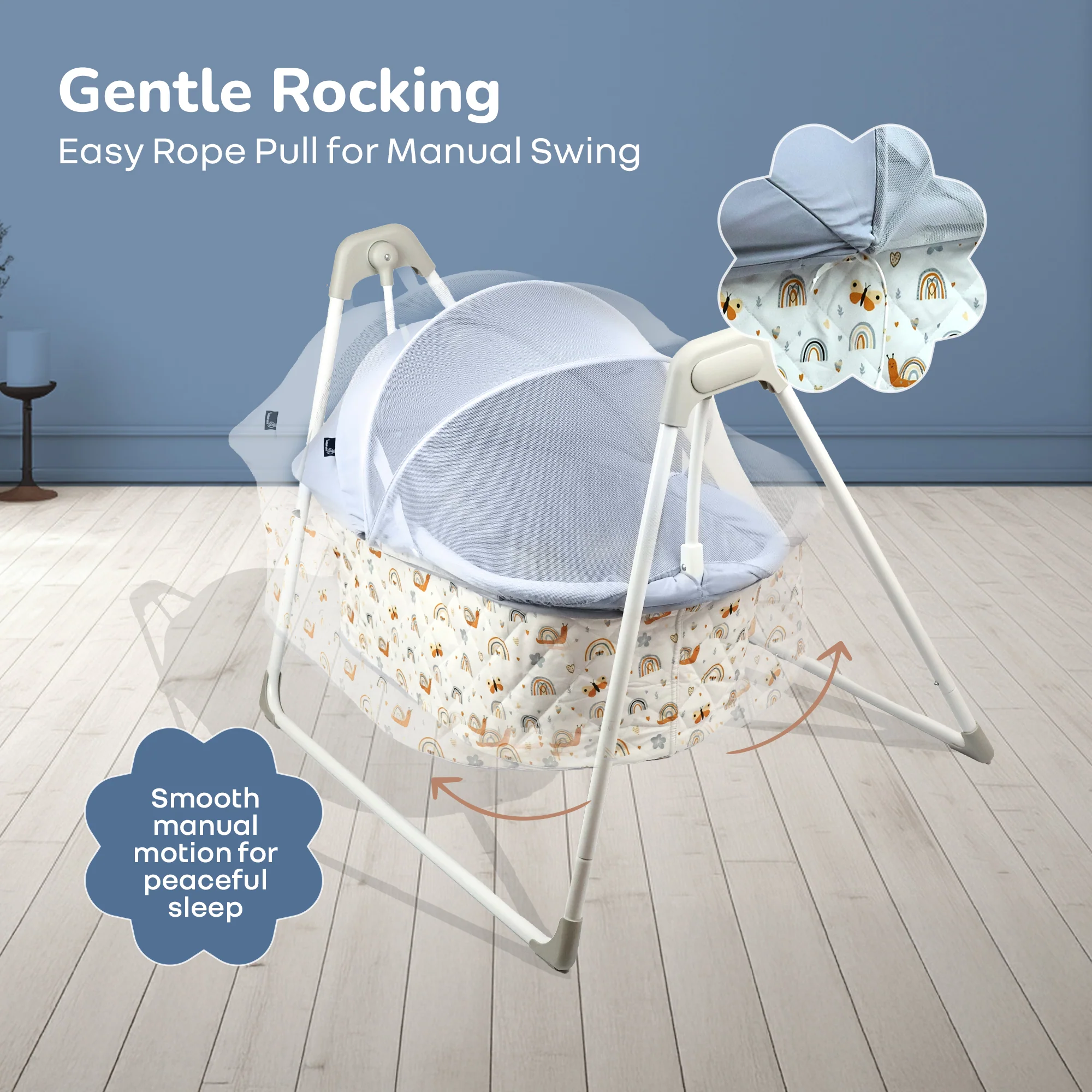 Lullabies Manual Baby Cradle Safe & Comfortable Baby Bed - Grey Multi - Image 3