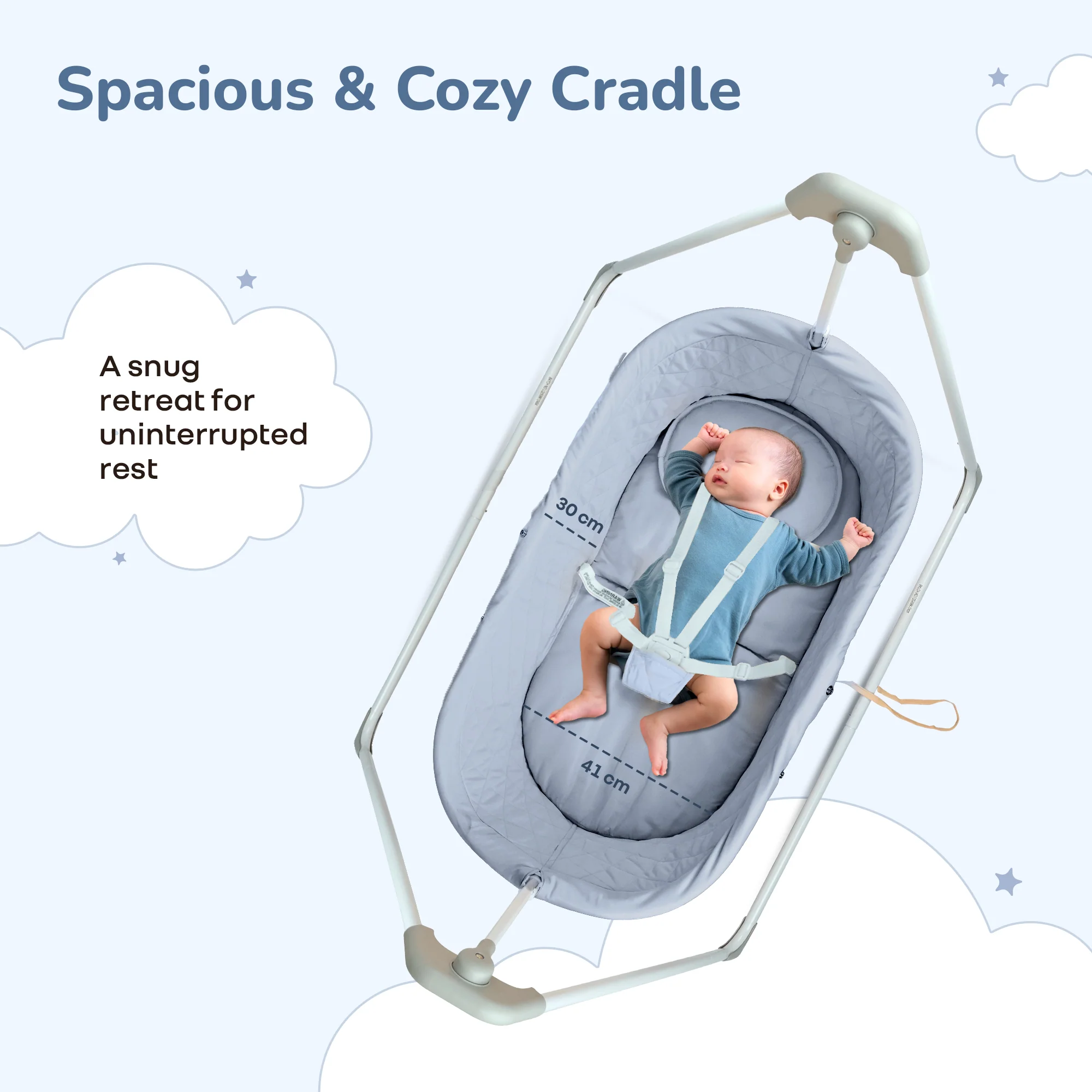 Lullabies Manual Baby Cradle Safe & Comfortable Baby Bed - Grey Multi - Image 6