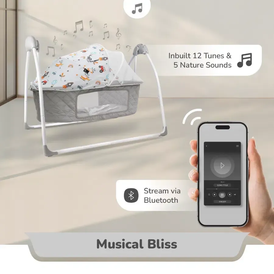 Lullabies Plus Auto Swing Baby Cradle - Grey - Image 4