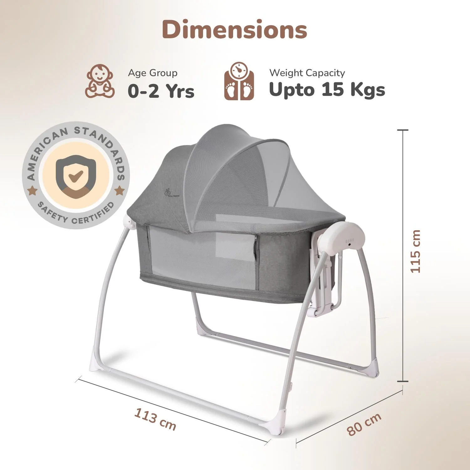 Lullabies Smart Electric Cradle For Babies 4 in 1 Multipurpose Cradle - Grey - Image 9