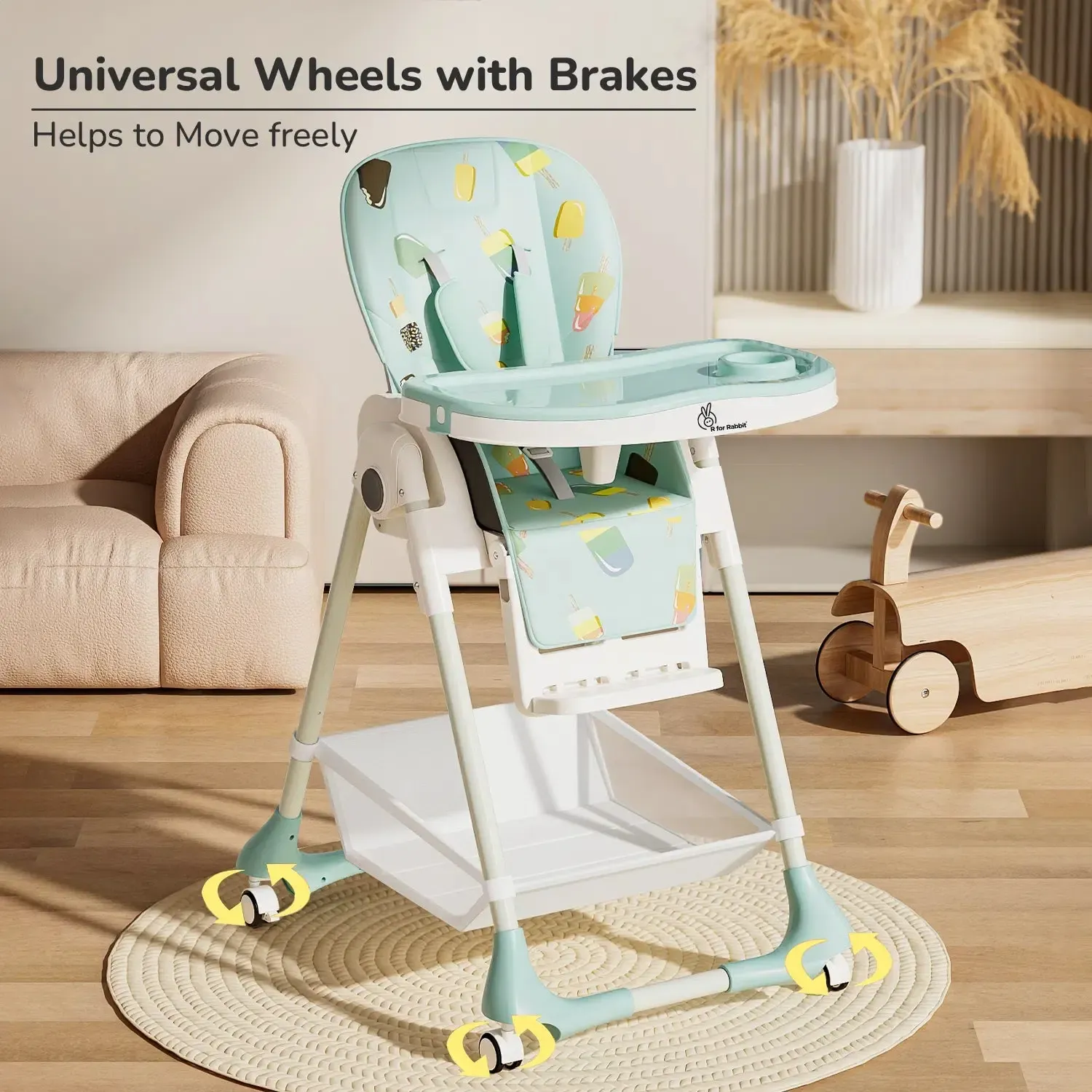 Marshmallow High Chair - 7 Level Height Adjustment, 3 Recline Modes, Adjustable & Removable Double Meal Tray, 6 months-5 years - Beige - Image 16